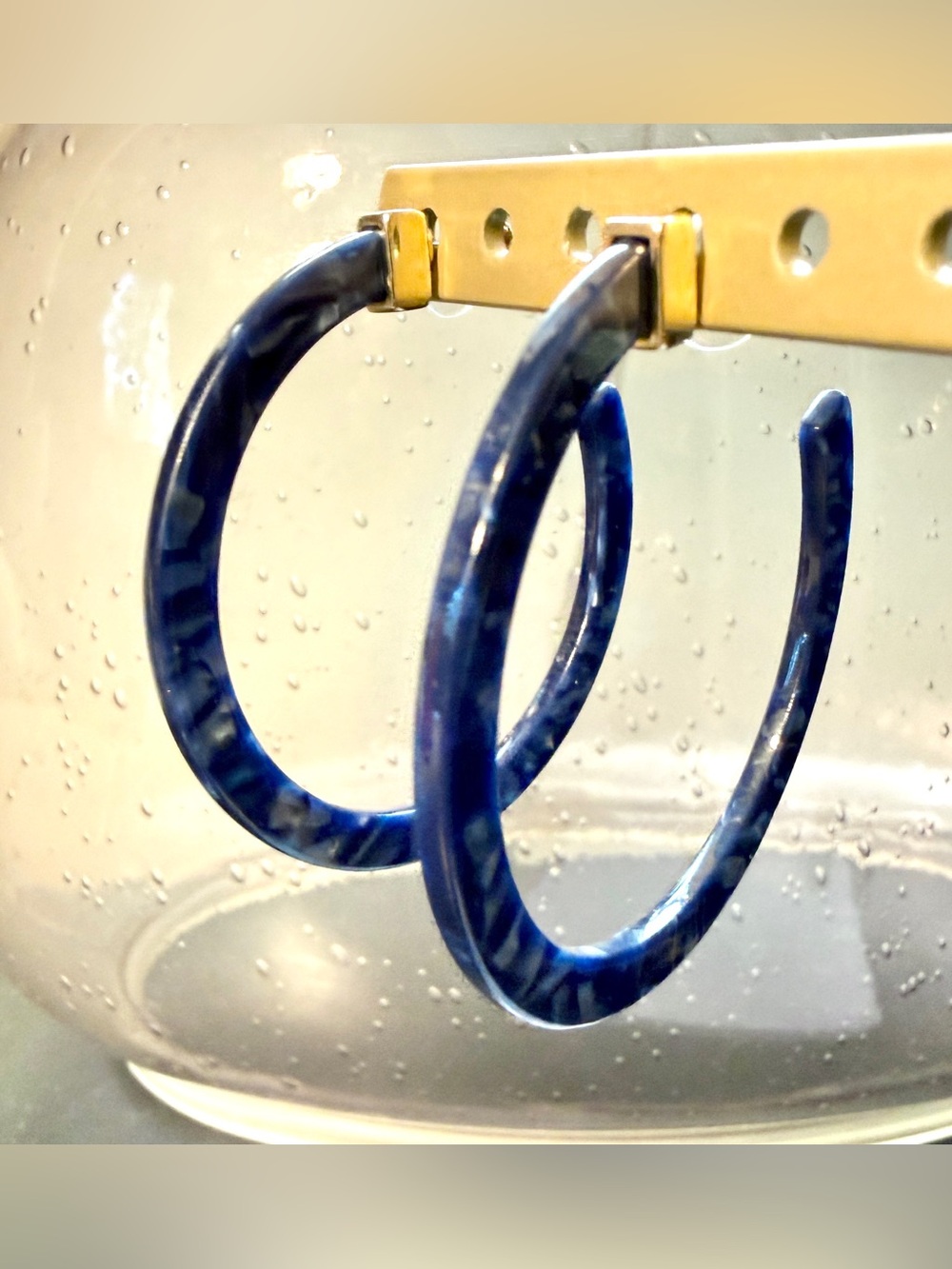 Lightweight Blue Tortoise Hoop Earrings